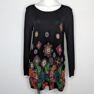 Desigual Diane black colorful sequin floral knit long sleeve dress M